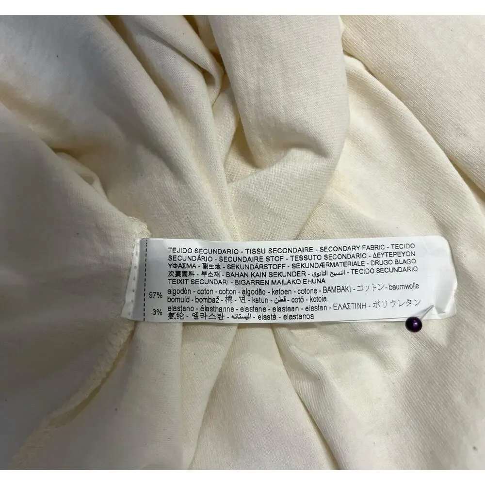 New Zara Dress Womens M Extended Shoulder Midi Tank Cinched Drawcord Waist Ivory - Picture 14 of 16